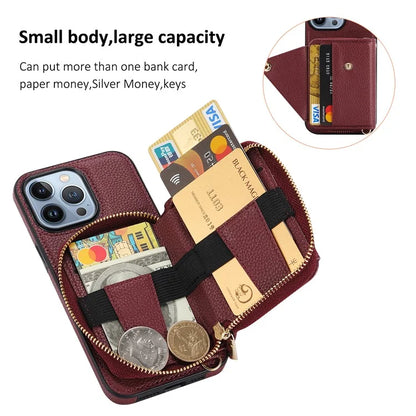 Zipper Wallet Case for iPhone 15 Pro Shell RFID Blocking Card Slots Phone Cover