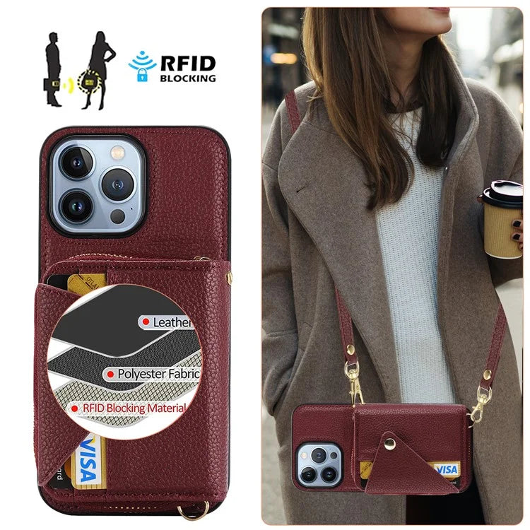 Zipper Wallet Case for iPhone 15 Pro Shell RFID Blocking Card Slots Phone Cover