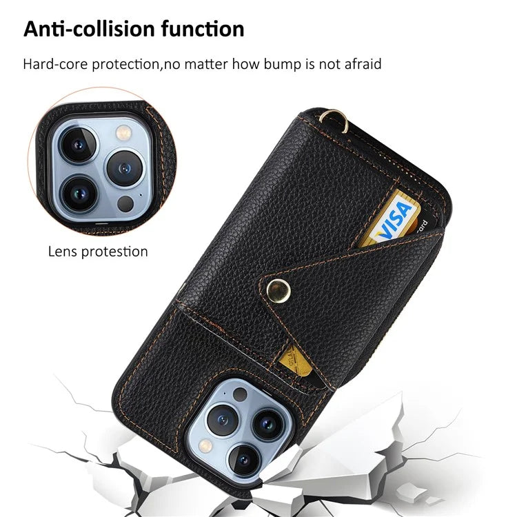Zipper Wallet Case for iPhone 15 Pro Shell RFID Blocking Card Slots Phone Cover
