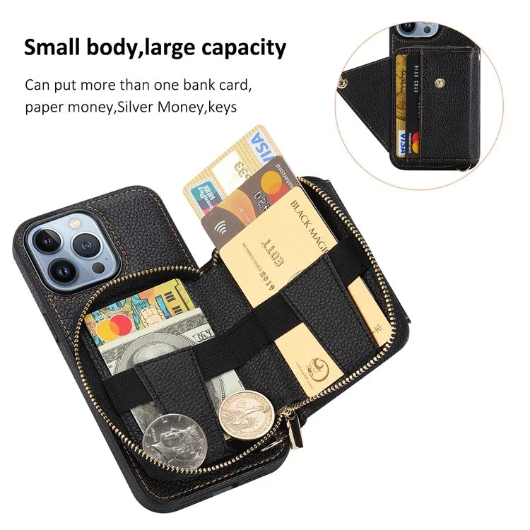 Zipper Wallet Case for iPhone 15 Pro Shell RFID Blocking Card Slots Phone Cover