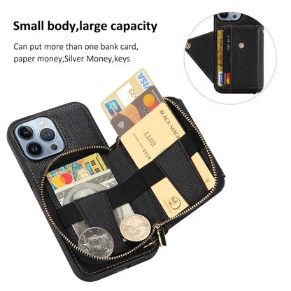 Zipper Wallet Case for iPhone 15 Pro Shell RFID Blocking Card Slots Phone Cover