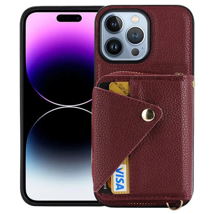 Zipper Wallet Case for iPhone 15 Pro Max Shell RFID Blocking Kickstand Mobile Phone Cover