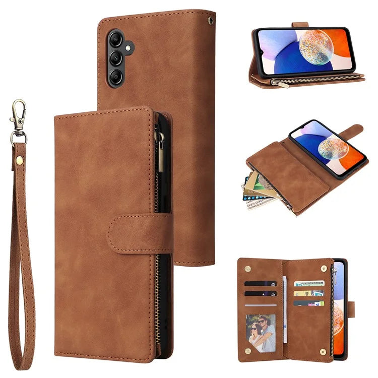 For Samsung Galaxy A55 5G Case Multiple Card Slots Zipper Leather Wallet Cover