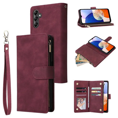 For Samsung Galaxy A55 5G Case Multiple Card Slots Zipper Leather Wallet Cover