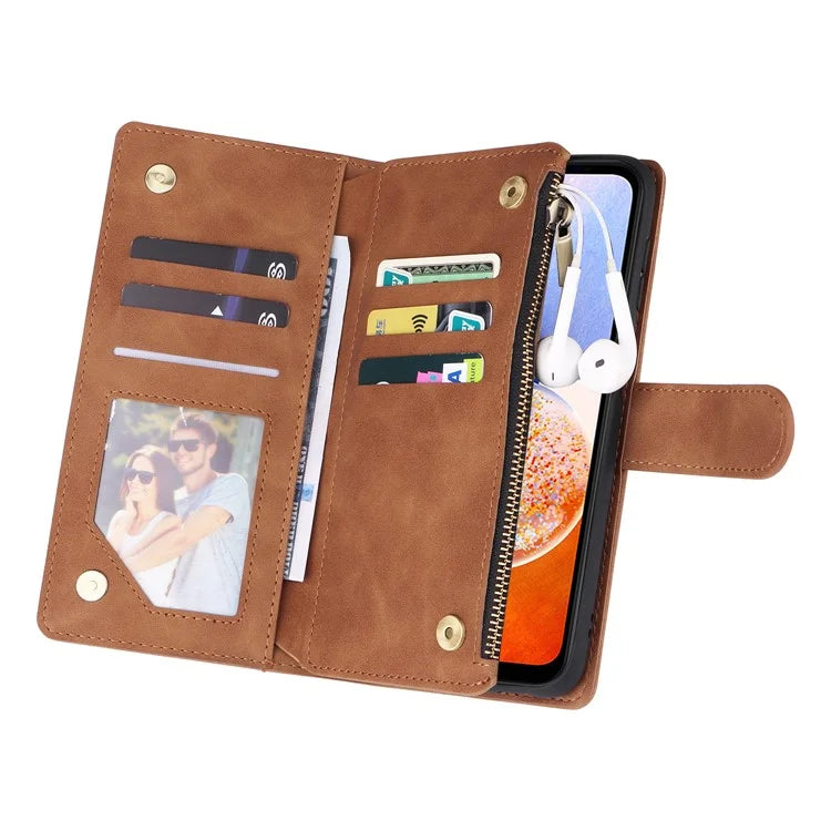 For Samsung Galaxy A05s 4G Case Zipper Phone Leather Cover with Multiple Card Slots