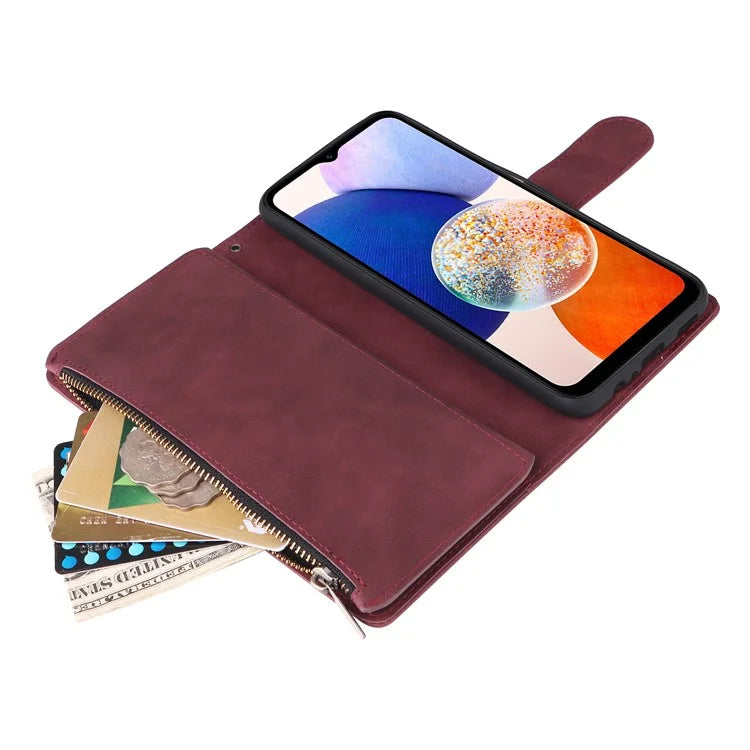 For Samsung Galaxy A05s 4G Case Zipper Phone Leather Cover with Multiple Card Slots