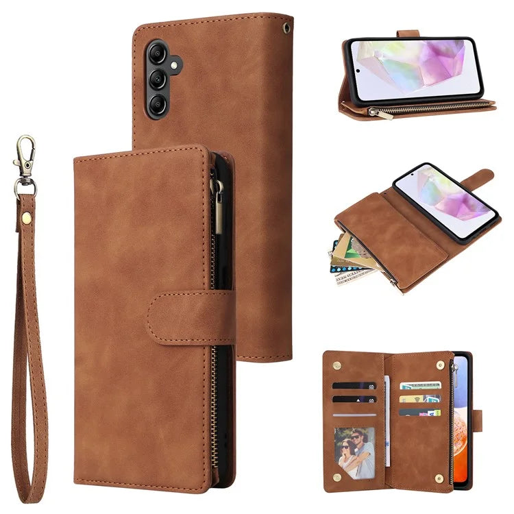 For Samsung Galaxy A35 5G Case Zipper Leather Wallet Cover with Multiple Card Slots