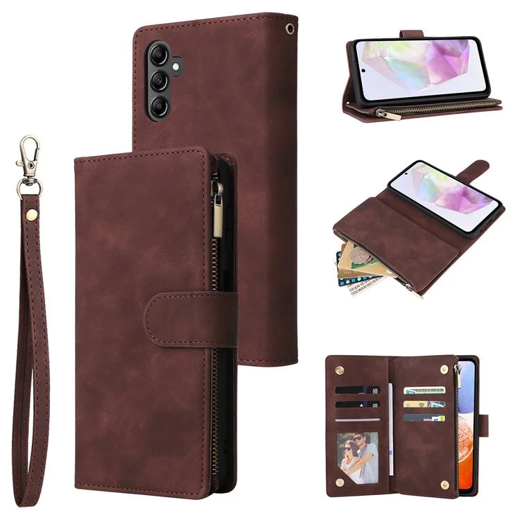 For Samsung Galaxy A35 5G Case Zipper Leather Wallet Cover with Multiple Card Slots
