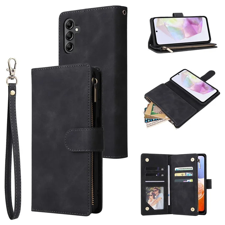 For Samsung Galaxy A35 5G Case Zipper Leather Wallet Cover with Multiple Card Slots