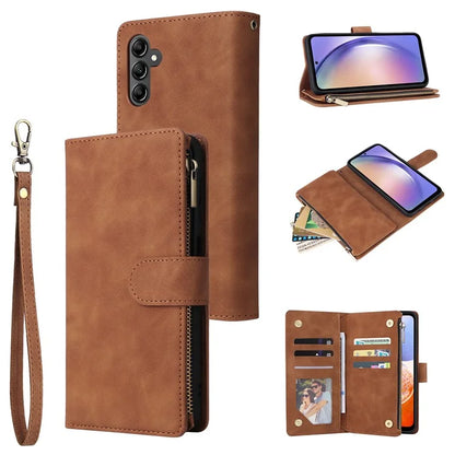 For Samsung Galaxy A54 5G Case Multiple Card Slots PU Leather Zipper Phone Cover