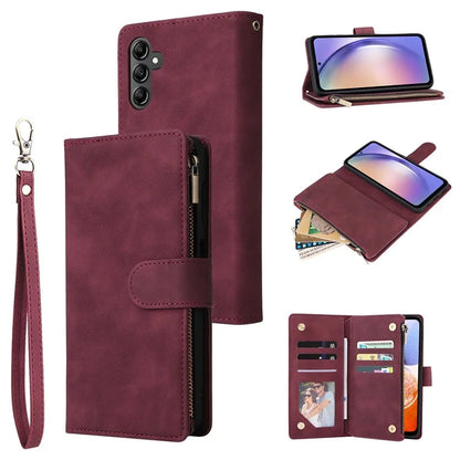 For Samsung Galaxy A54 5G Case Multiple Card Slots PU Leather Zipper Phone Cover