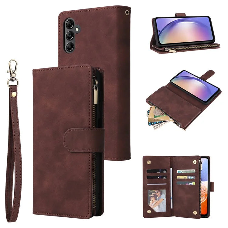 For Samsung Galaxy A54 5G Case Multiple Card Slots PU Leather Zipper Phone Cover