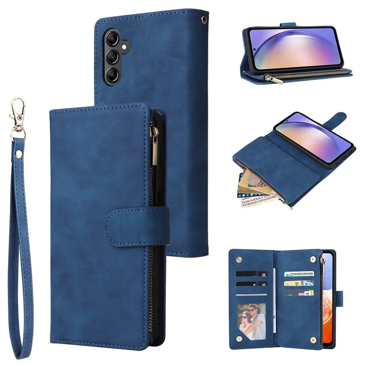 For Samsung Galaxy A54 5G Case Multiple Card Slots PU Leather Zipper Phone Cover