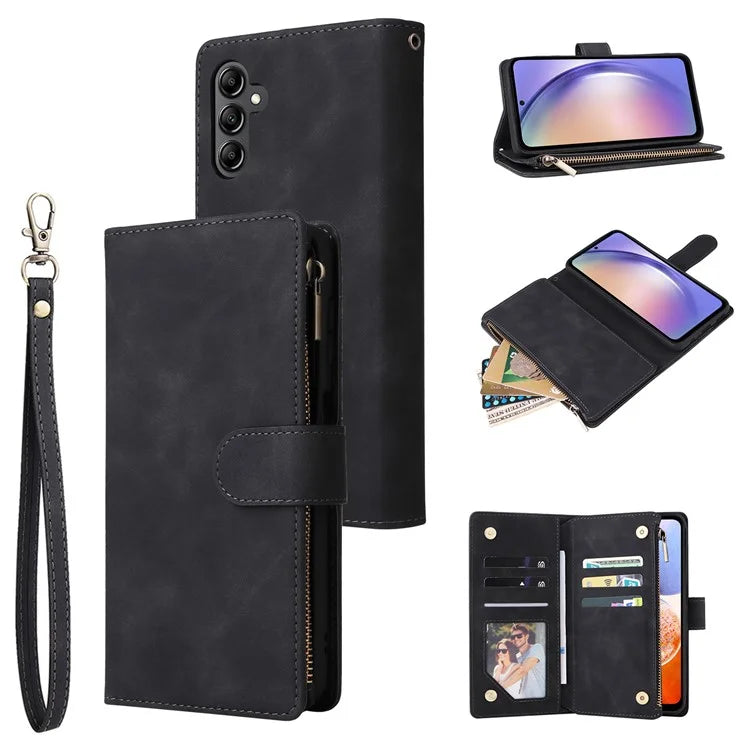 For Samsung Galaxy A54 5G Case Multiple Card Slots PU Leather Zipper Phone Cover