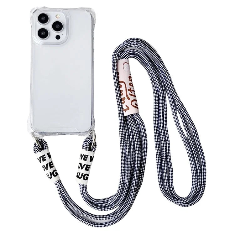For iPhone 14 Pro Cell Phone Cases Reinforced Corner Clear TPU Shell with Thick Lanyard