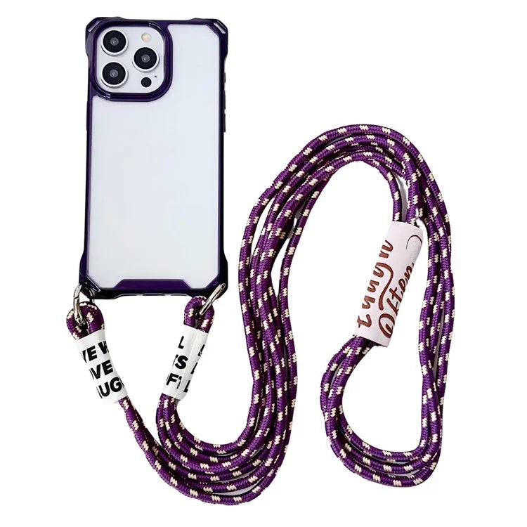 For iPhone 14 Pro Max TPU Case Reinforced Corner Anti-fall Phone Shell with Thick Lanyard