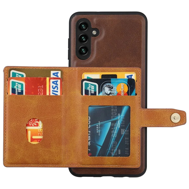 For Samsung Galaxy A55 5G Phone Case Card Holder PU Leather+TPU Kicsktand Cover
