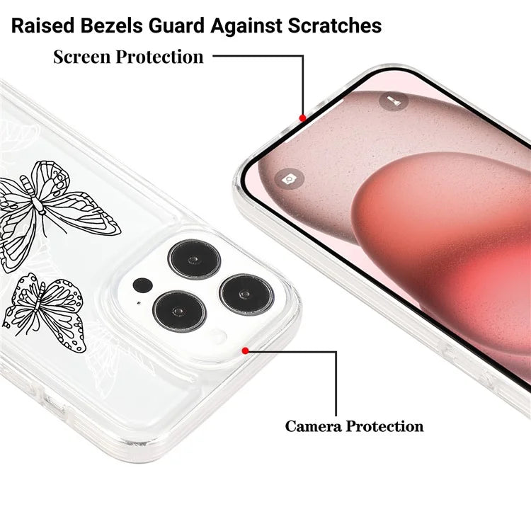 For iPhone 15 Pro Max Case Soft TPU Butterfly Pattern Printing Phone Cover