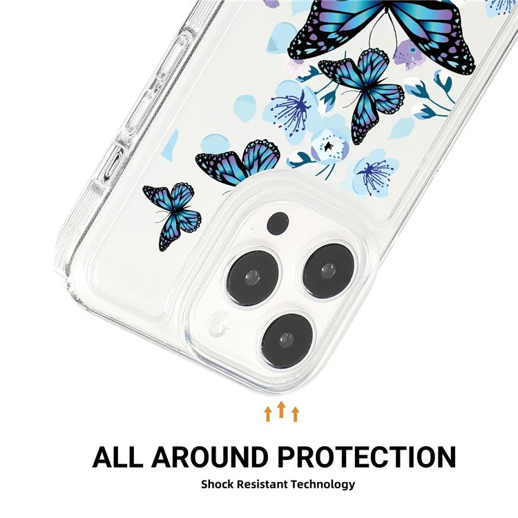 For iPhone 15 Pro Case Anti-drop Airbag Butterfly Pattern Printing TPU Phone Cover