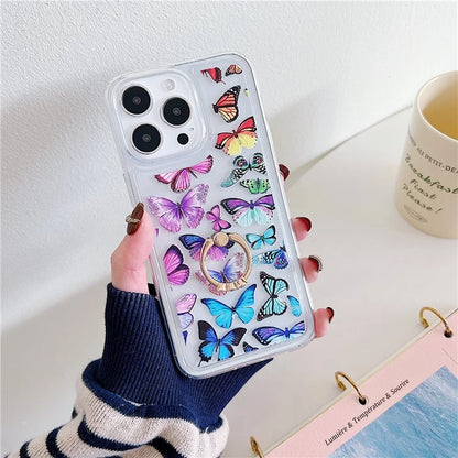 For iPhone 15 Pro Case Butterfly Pattern Printing TPU Airbag Phone Cover with Kickstand