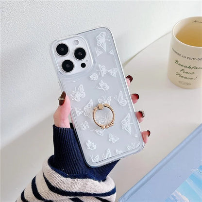 For iPhone 15 Pro Case Butterfly Pattern Printing TPU Airbag Phone Cover with Kickstand