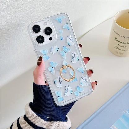 For iPhone 15 Pro Case Butterfly Pattern Printing TPU Airbag Phone Cover with Kickstand
