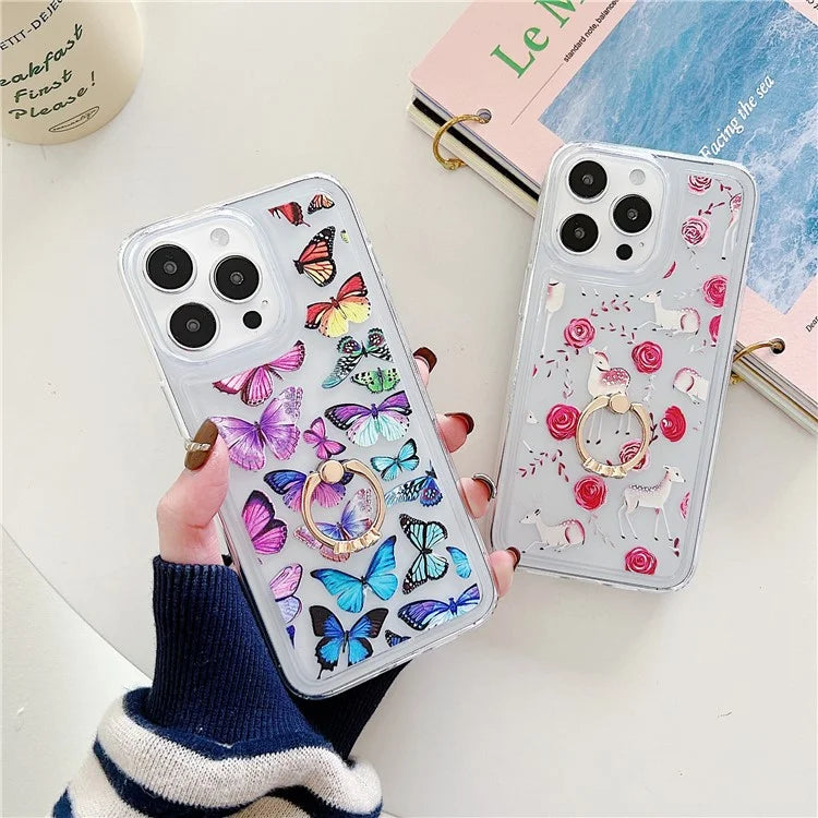 For iPhone 15 Pro Max Phone Case Butterfly Pattern TPU Airbag Cover with Kickstand