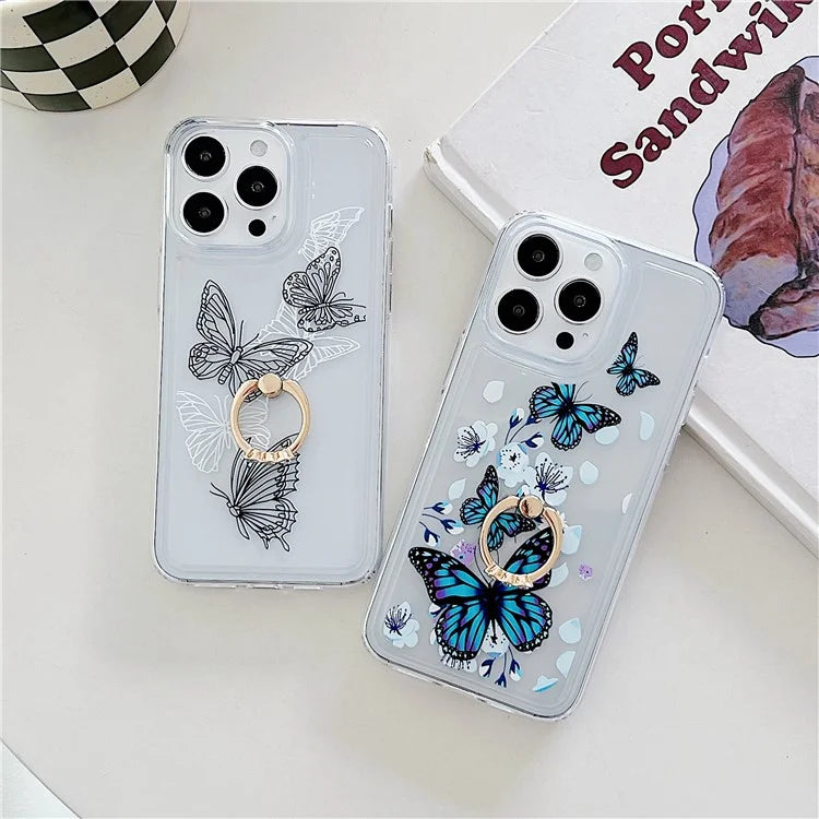 For iPhone 15 Pro Max Phone Case Butterfly Pattern TPU Airbag Cover with Kickstand