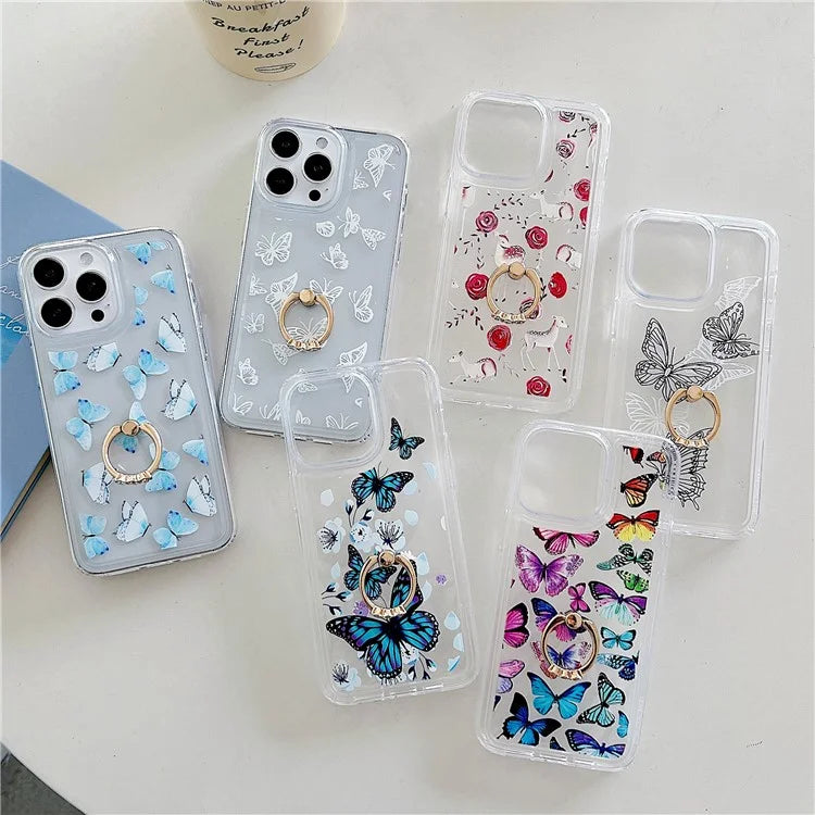 For iPhone 15 Pro Max Phone Case Butterfly Pattern TPU Airbag Cover with Kickstand