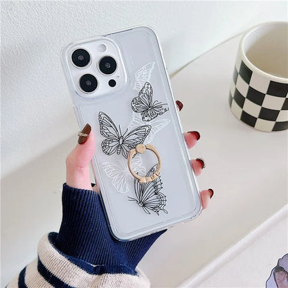 For iPhone 15 Pro Max Phone Case Butterfly Pattern TPU Airbag Cover with Kickstand