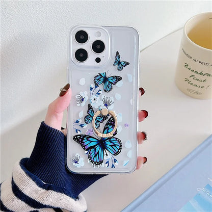 For iPhone 15 Pro Max Phone Case Butterfly Pattern TPU Airbag Cover with Kickstand