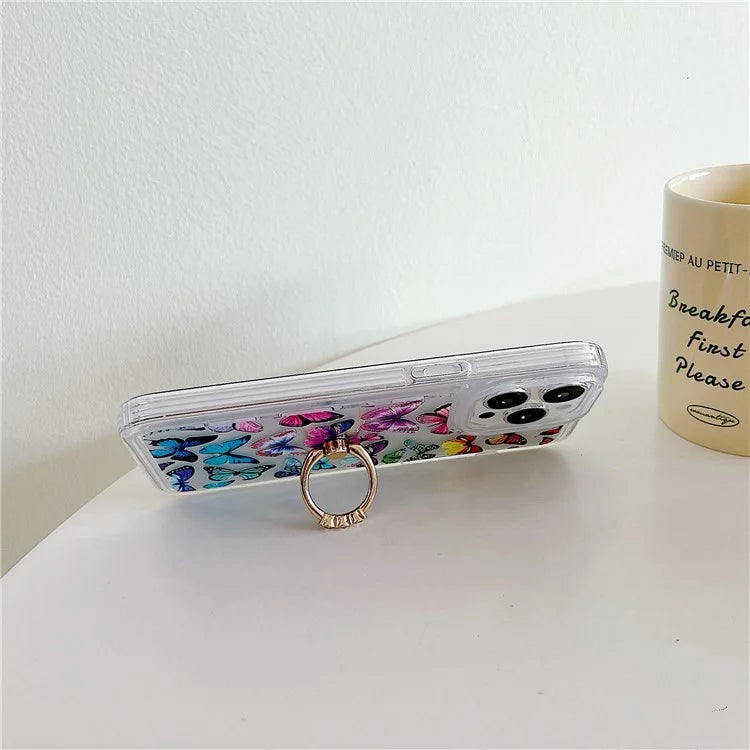 For iPhone 15 Pro Max Phone Case Butterfly Pattern TPU Airbag Cover with Kickstand