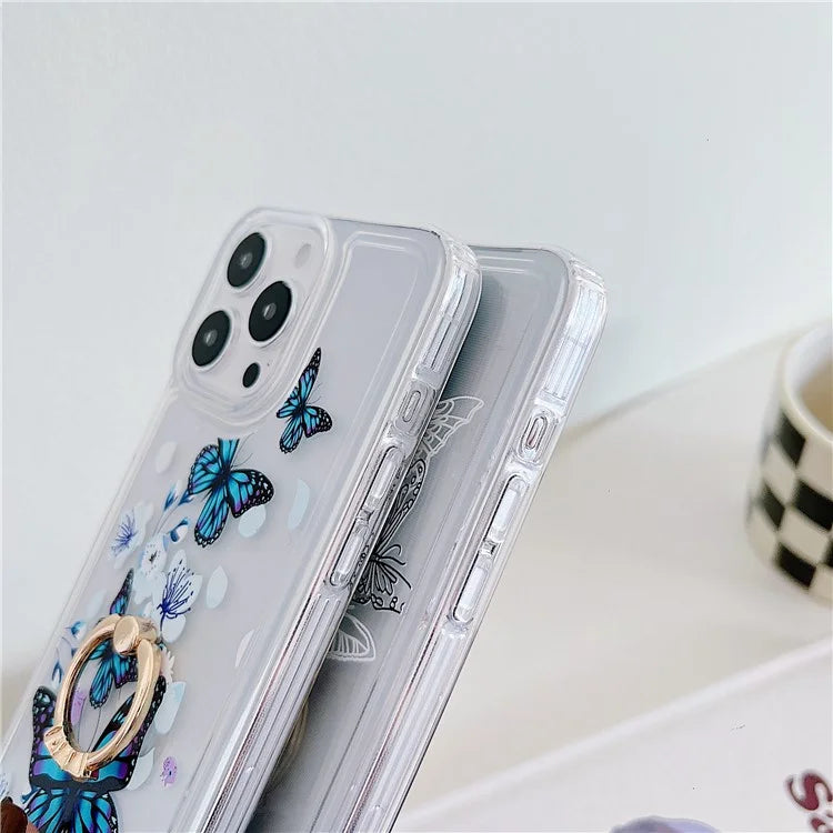 For iPhone 15 Pro Max Phone Case Butterfly Pattern TPU Airbag Cover with Kickstand