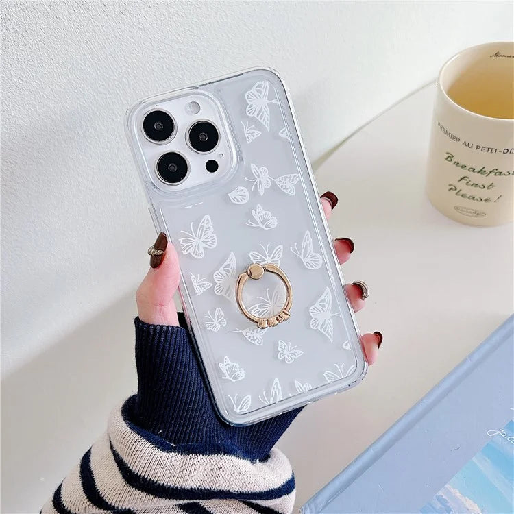 For iPhone 15 Pro Max Phone Case Butterfly Pattern TPU Airbag Cover with Kickstand