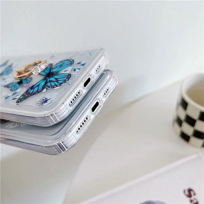 For iPhone 15 Pro Max Phone Case Butterfly Pattern TPU Airbag Cover with Kickstand