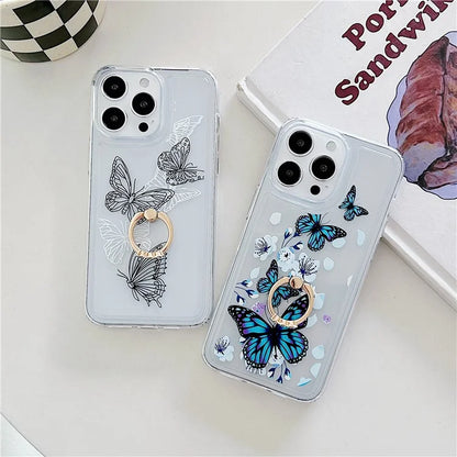 For iPhone 15 Pro Max Phone Case Butterfly Pattern TPU Airbag Cover with Kickstand