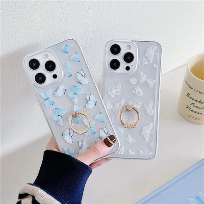 For iPhone 15 Pro Max Phone Case Butterfly Pattern TPU Airbag Cover with Kickstand