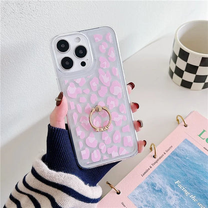 For iPhone 15 Pro Case Pattern TPU Airbag Phone Cover Ring Holder Kickstand