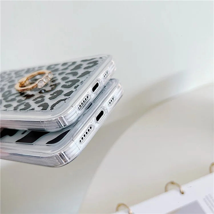 For iPhone 15 Pro Case Pattern TPU Airbag Phone Cover Ring Holder Kickstand