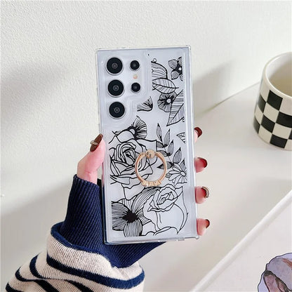 For Samsung Galaxy S24 Ultra Case Airbag TPU Kickstand Phone Cover Floral Stylish Aesthetic
