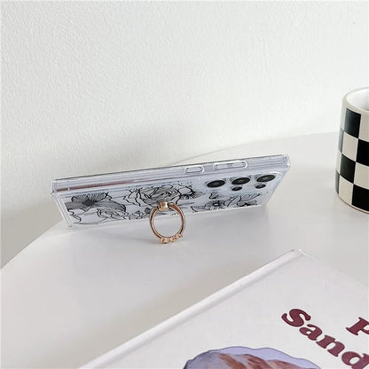 For Samsung Galaxy S24 Ultra Case Airbag TPU Kickstand Phone Cover Floral Stylish Aesthetic