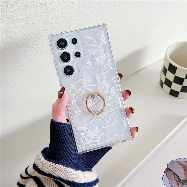 For Samsung Galaxy S24 Ultra Case Airbag TPU Kickstand Phone Cover Floral Stylish Aesthetic