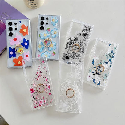For Samsung Galaxy S24 Ultra Case Airbag TPU Kickstand Phone Cover Floral Stylish Aesthetic