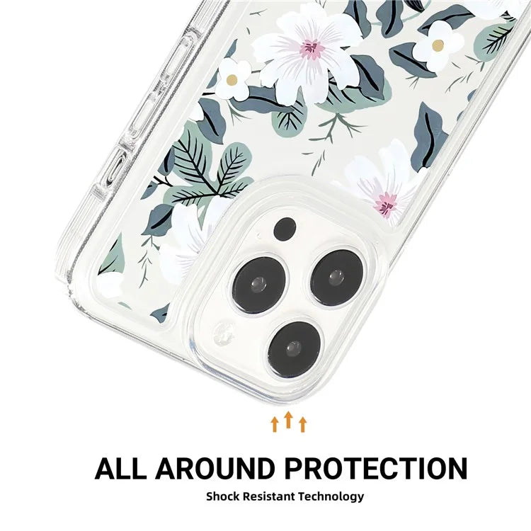 For iPhone 15 Pro TPU Case Clear Airbag Protection Anti-fall Flower Pattern Phone Shell