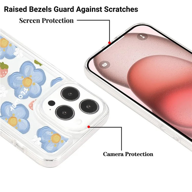 For iPhone 15 Pro TPU Case Clear Airbag Protection Anti-fall Flower Pattern Phone Shell