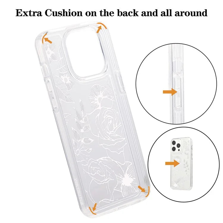 For iPhone 15 Pro TPU Case Clear Airbag Protection Anti-fall Flower Pattern Phone Shell