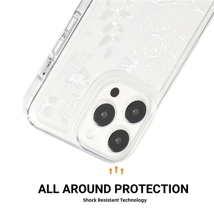 For iPhone 15 Pro TPU Case Clear Airbag Protection Anti-fall Flower Pattern Phone Shell