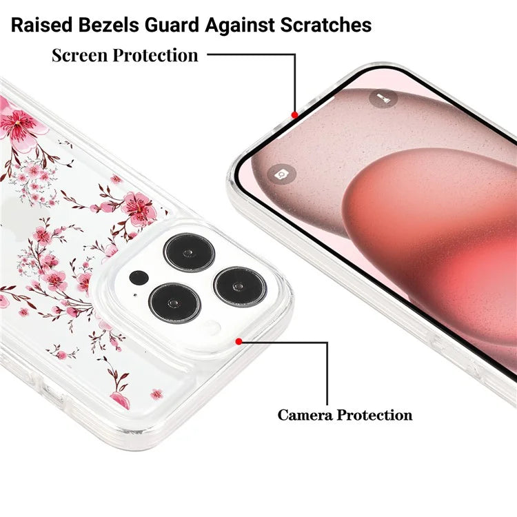 For iPhone 15 Pro TPU Case Clear Airbag Protection Anti-fall Flower Pattern Phone Shell
