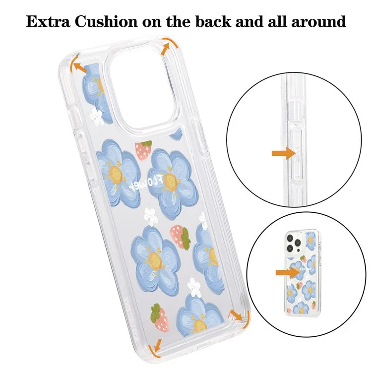 For iPhone 15 Pro Max Clear Case Drop-resistant TPU Flower Printing Pattern Protective Shell