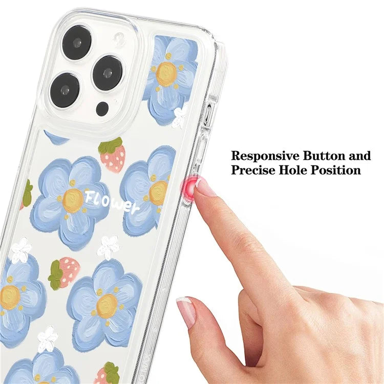 For iPhone 15 Pro Max Clear Case Drop-resistant TPU Flower Printing Pattern Protective Shell